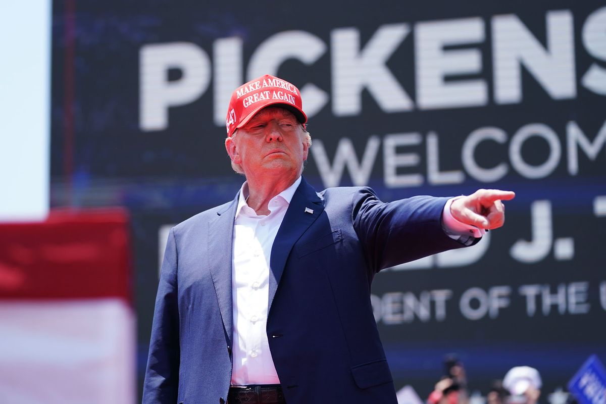 Former U.S. President Donald Trump gestures to the crowd at a campaign event on July 1, 2023 in Pickens, South Carolina. The former president faces a growing list of Republican primary challengers. (Sean Rayford/Getty Images)