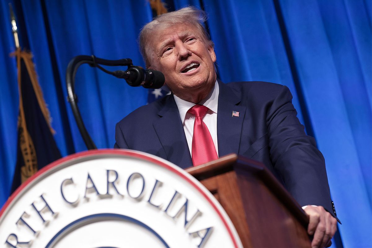 Republican presidential candidate former U.S. President Donald Trump delivers remarks June 10, 2023 in Greensboro, North Carolina. (Win McNamee/Getty Images)