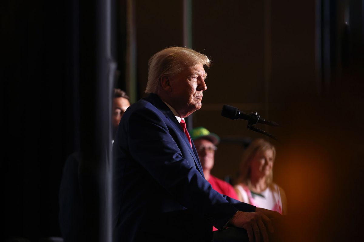 Former US President Donald Trump speaks to supporters during a Farmers for Trump campaign event at the MidAmerica Center on July 07, 2023 in Council Bluffs, Iowa. (Scott Olson/Getty Images)