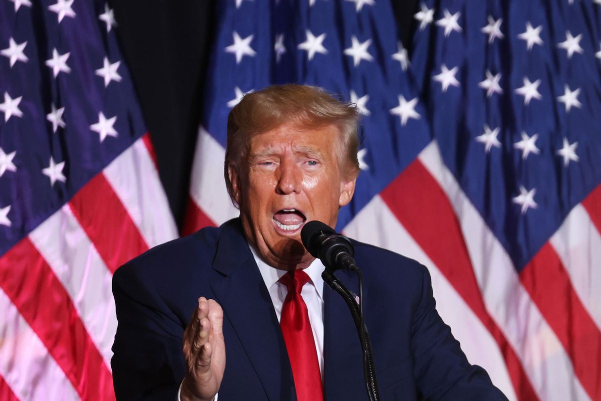Former US President Donald Trump speaks to supporters during a Farmers for Trump campaign event at the MidAmerica Center on July 07, 2023 in Council Bluffs, Iowa. (Scott Olson/Getty Images)