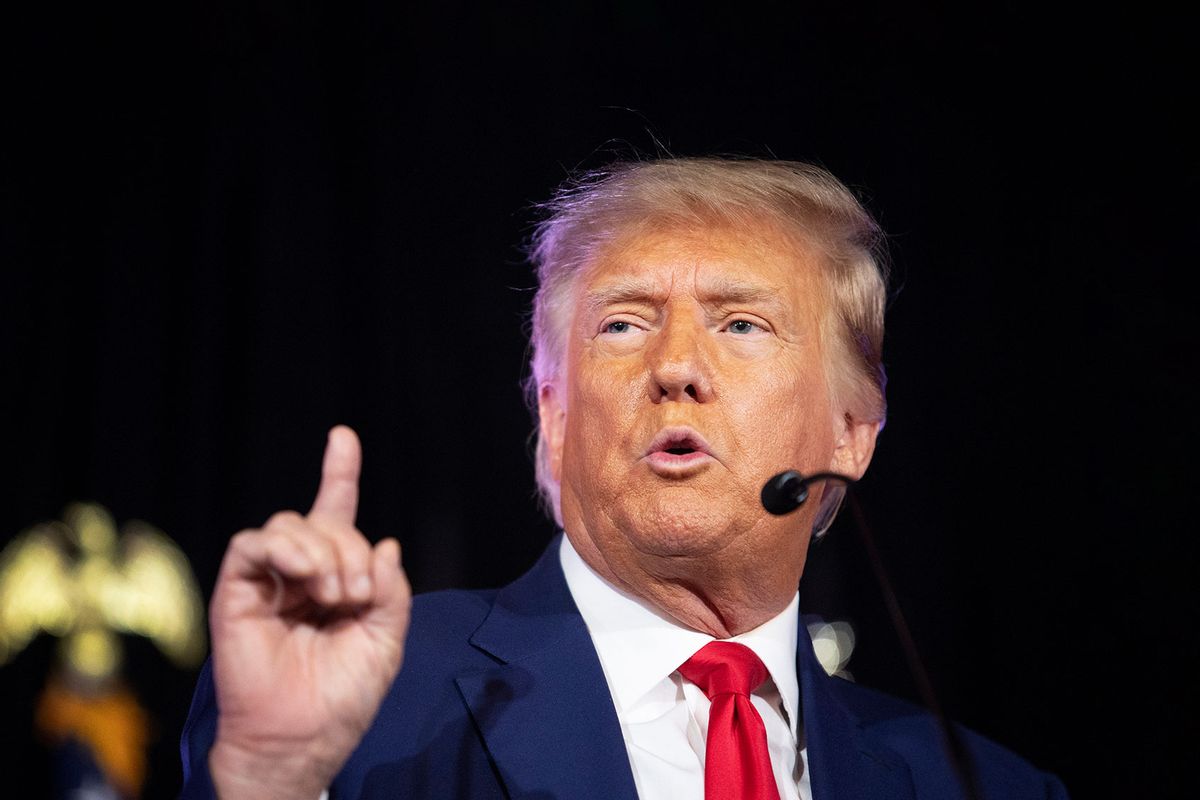 President Donald Trump speaks to a crowd of supporters at a Nevada Volunteer Recruitment Event at Fervent Calvary Chapel Church Saturday, July 8, 2023, in Las Vegas. (Ronda Churchill for The Washington Post via Getty Images)