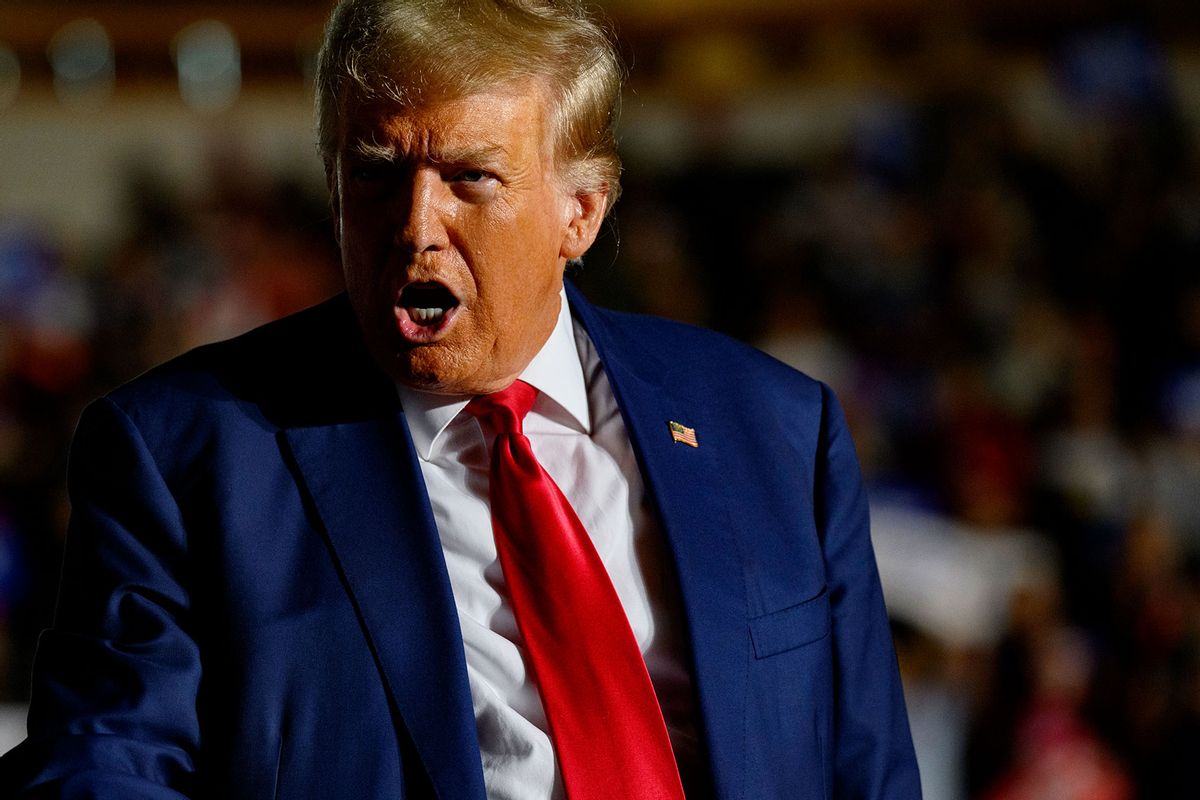 Former U.S. President Donald Trump enters Erie Insurance Arena for a political rally while campaigning for the GOP nomination in the 2024 election on July 29, 2023 in Erie, Pennsylvania. (Jeff Swensen/Getty Images)