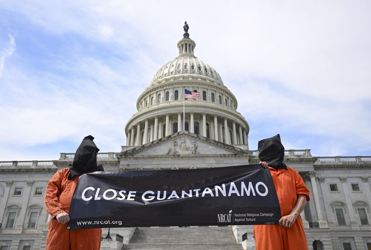 A group of human rights organizations organized joint protest vigils Wednesday in several states across the US calling for the release of detainees at the American military prison at Guantanamo Bay, Cuba who are eligible for transfer in Washington D.C., on April 5, 2023. (Celal Gunes/Anadolu Agency via Getty Images)
