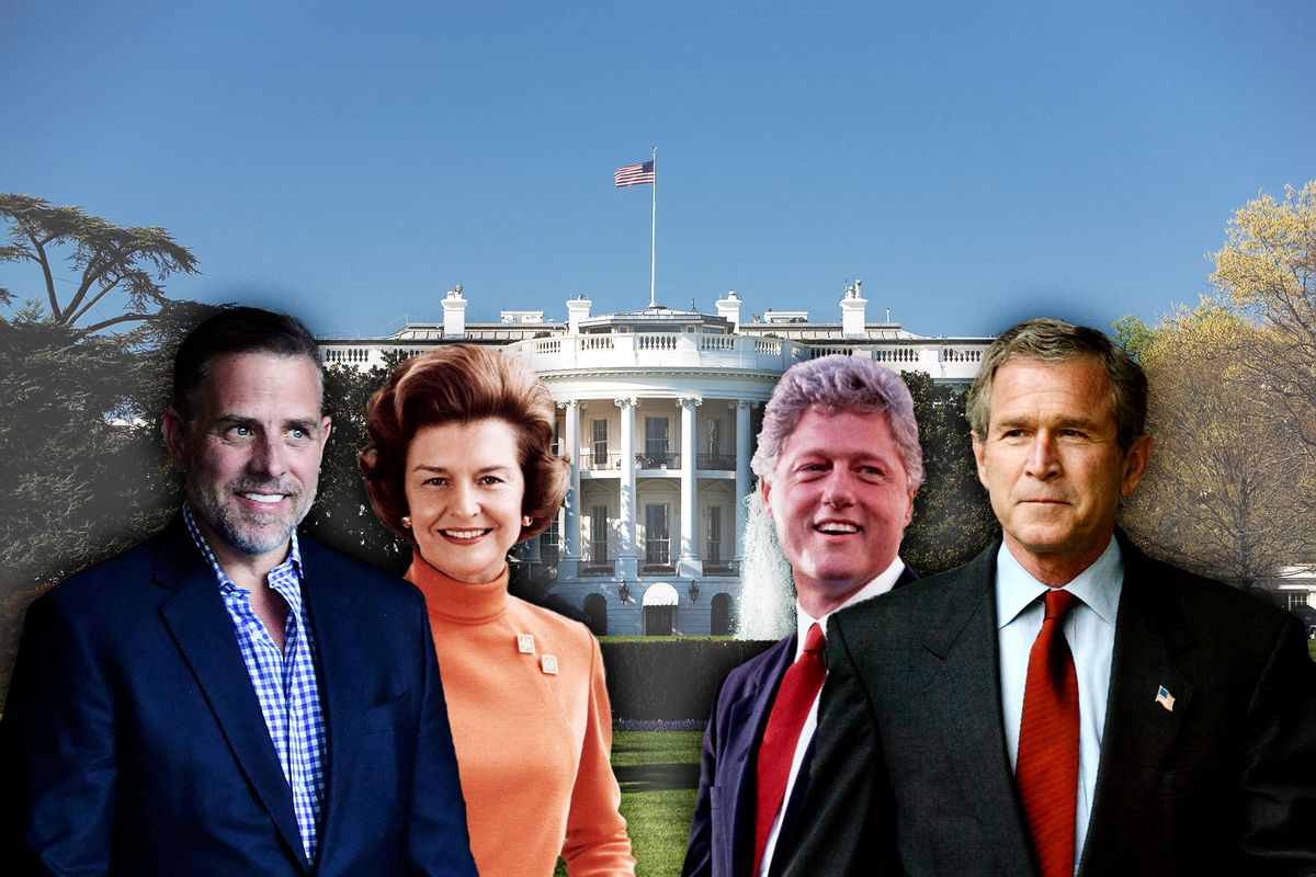 Hunter Biden, Betty Ford, George W. Bush and Bill Clinton in front of the White House (Photo illustration by Salon/Getty Images)
