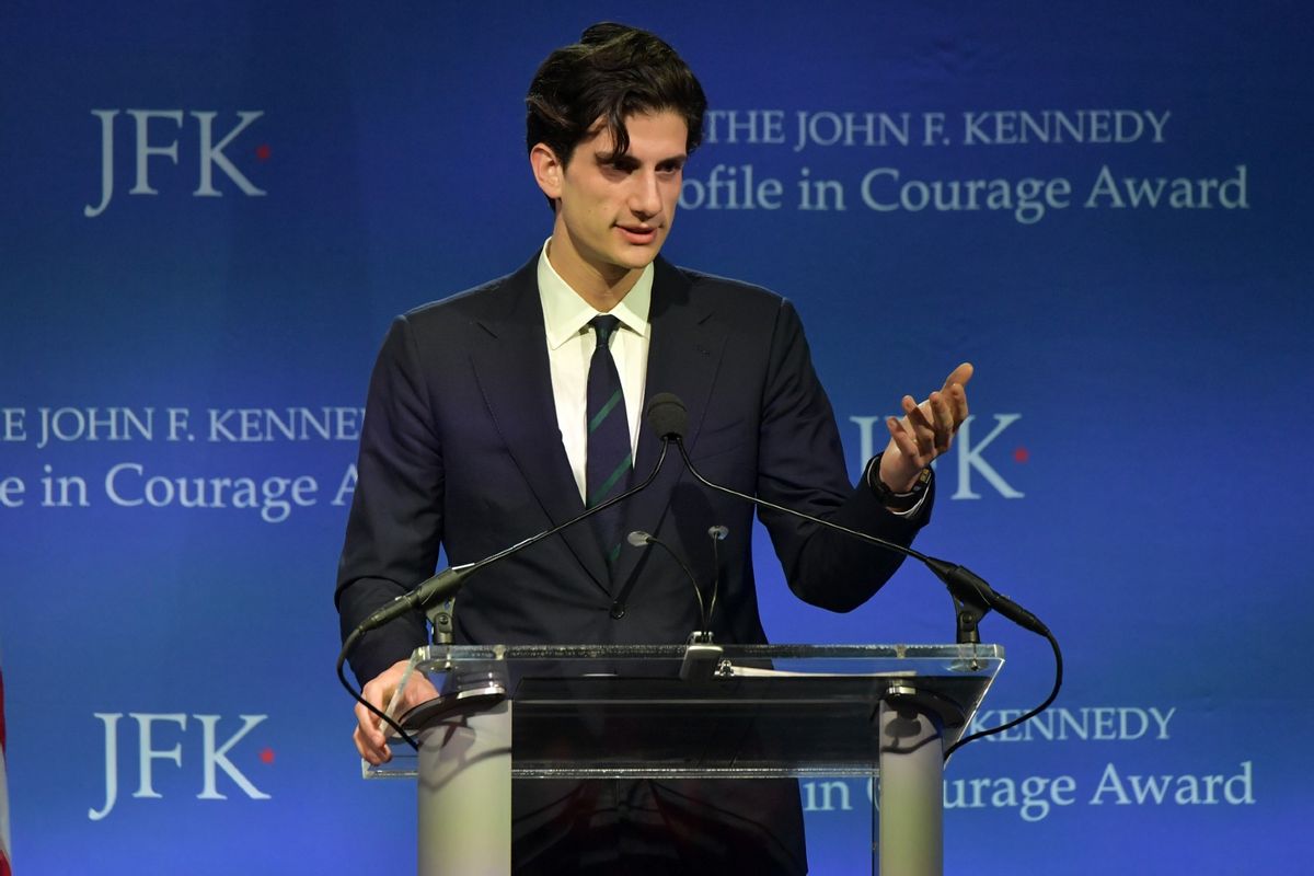 Jack Schlossberg introduces Speaker Nancy Pelosi who received the 2019 Profile in Courage Award at The John F. Kennedy Presidential Library And Museum on May 19, 2019 in Boston, Massachusetts.  (Paul Marotta/Getty Images)