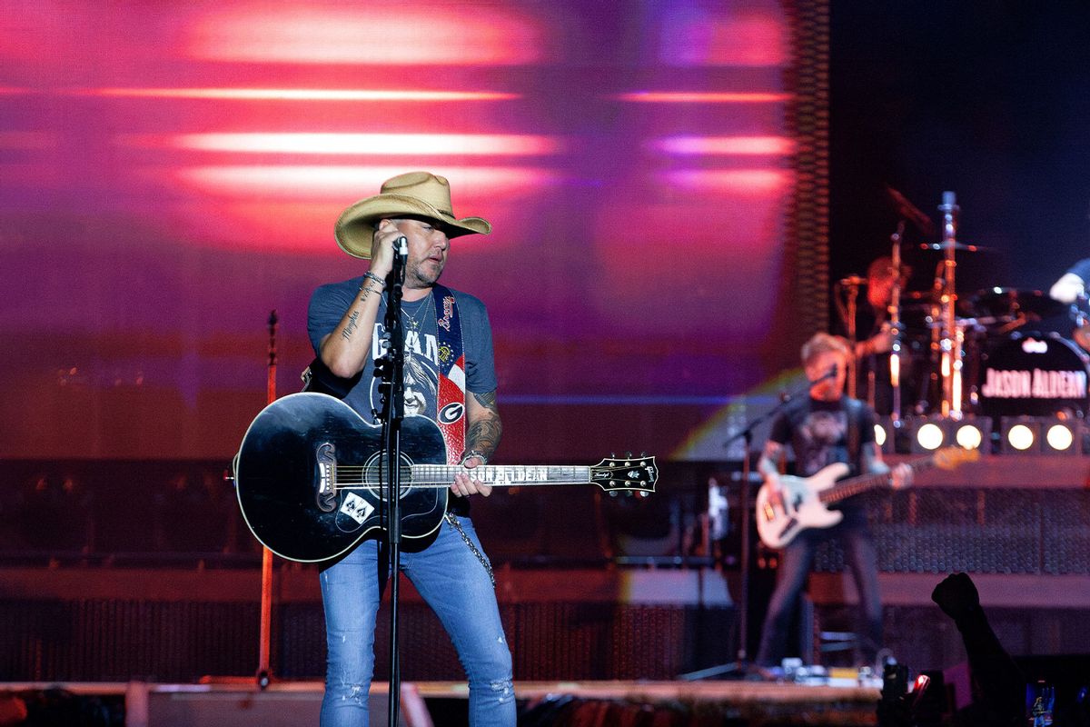 Jason Aldean performs onstage at Country Thunder Wisconsin - Day 3 on July 22, 2023 in Twin Lakes, Wisconsin. (Joshua Applegate/Getty Images)