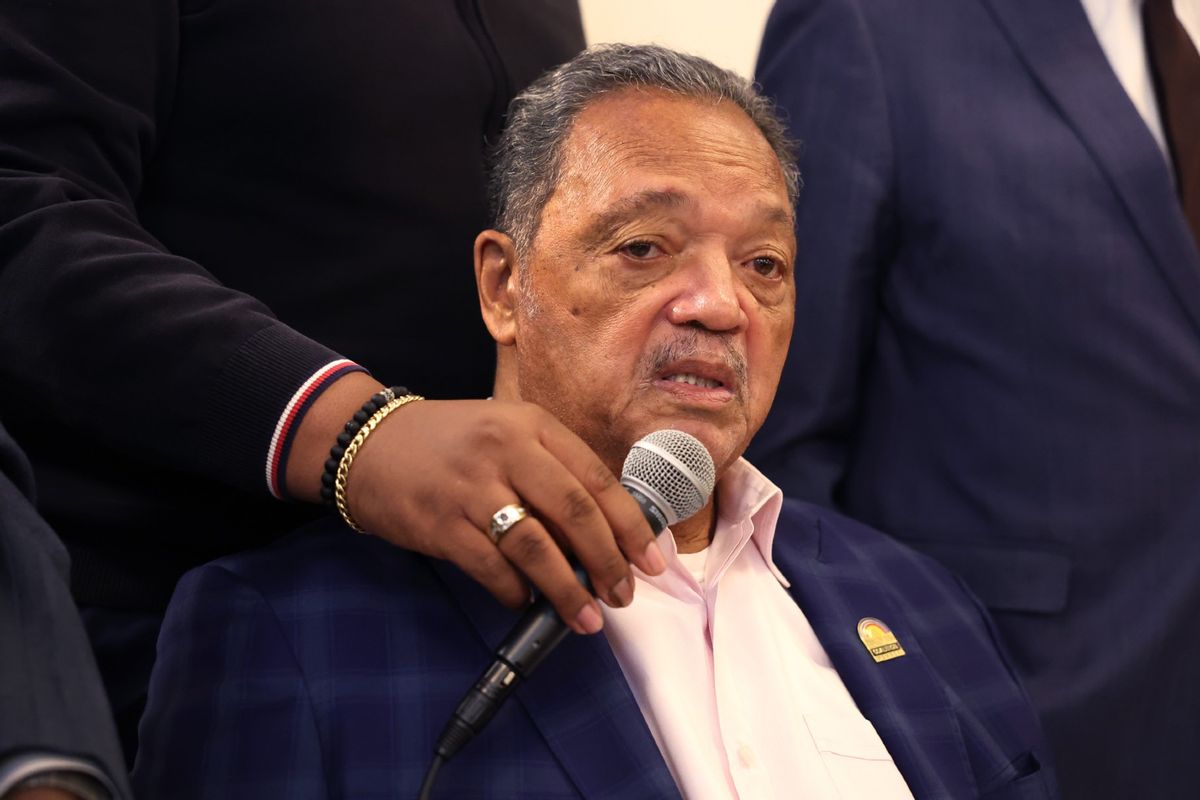 Rev. Jesse Jackson announces his support for Chicago mayoral candidate Brandon Johnson during an event at the Rainbow/PUSH Coalition headquarters on March 17, 2023 in Chicago, Illinois.  (Scott Olson/Getty Images)