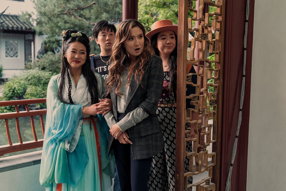 Stephanie Hsu as Kat, Sabrina Wu as Deadeye, Ashley Park as Audrey and Sherry Cola as Lolo in "Joy Ride" (Ed Araquel/Lionsgate)