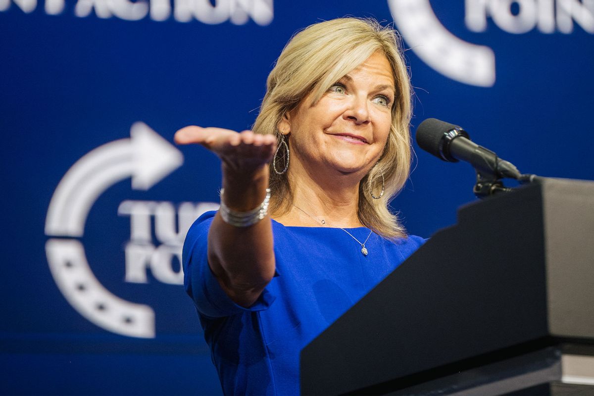 Arizona Chairwoman Kelli Ward speaks during the Rally To Protect Our Elections conference on July 24, 2021 in Phoenix, Arizona. (Brandon Bell/Getty Images)