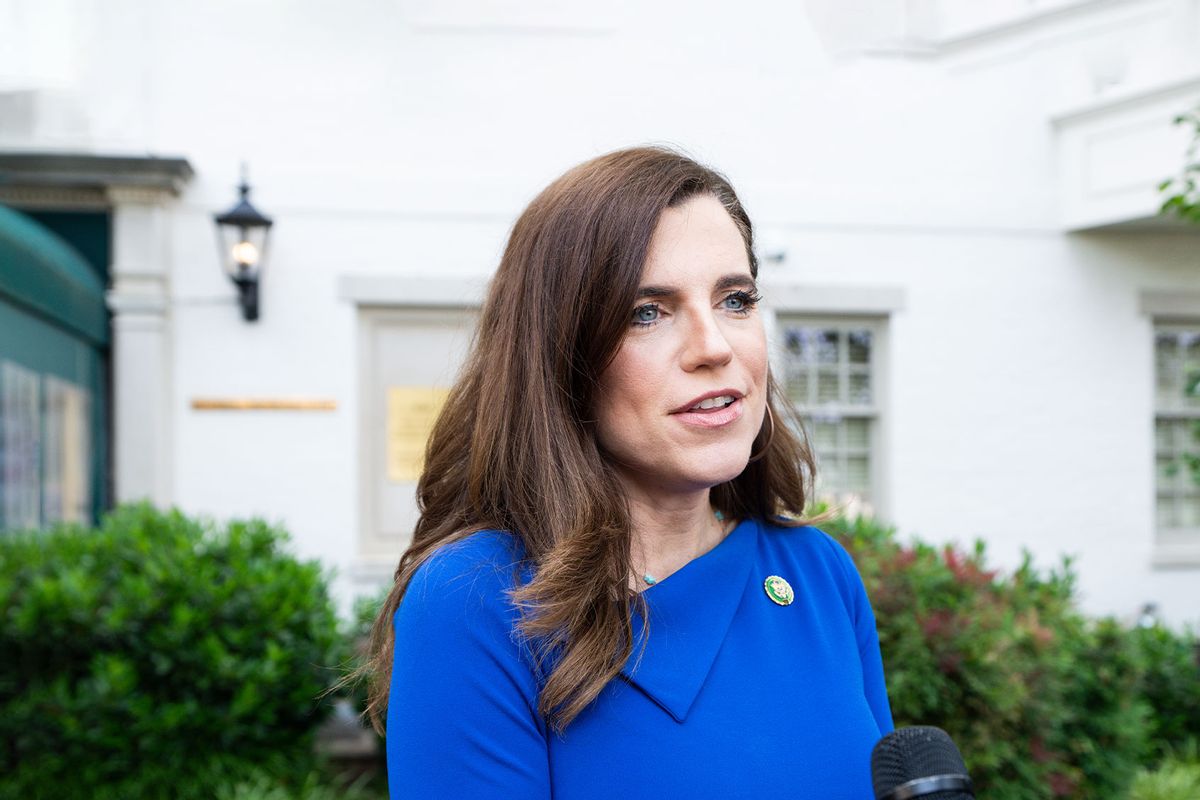 Rep. Nancy Mace, R-S.C., stops to speak with a reporters as she arrives for the House Republicans' caucus meeting at the Capitol Hill Club in Washington on Tuesday, May 23, 2023. (Bill Clark/CQ-Roll Call, Inc via Getty Images)