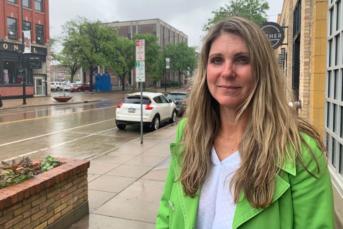 Kristin Lyerly, an obstetrician-gynecologist, lives in Green Bay, Wisconsin. These days she drives across the border to work in rural Minnesota. “I want to practice medicine here,” she says, “but first we have to get rid of this law.” (Sarah Varney/KFF HEALTH NEWS)