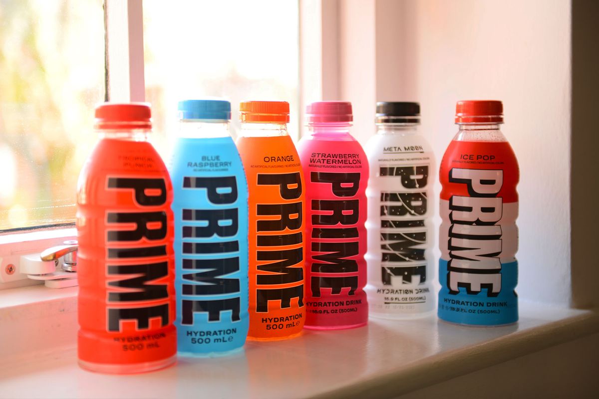 A photo illustration of Prime energy fruit drink sitting on a window sill on February 5,2023 in Kingston Upon Thames, England. (Peter Dazeley/Getty Images)