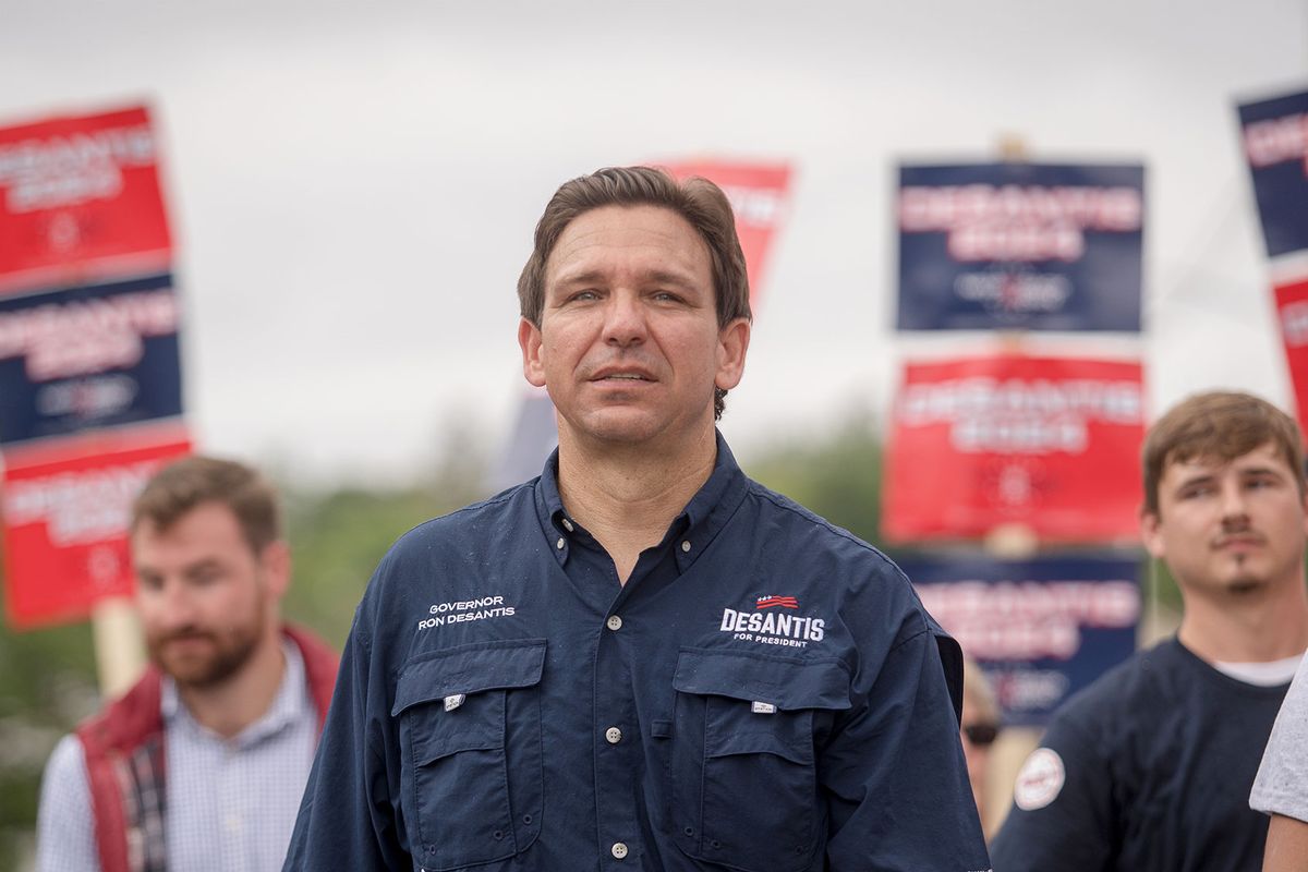 Florida Gov. Ron DeSantis (R) and his family took part in the Fourth of July parade in Wolfeboro, New Hampshire on Tuesday, July 4, 2023. (John Tully for The Washington Post via Getty Images)