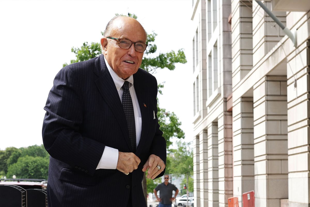 Former New York City Mayor and former personal lawyer for President Donald Trump, Rudy Giuliani, arrives at the U.S. District Court on May 19, 2023 in Washington, DC. Giuliani is sued by election workers Ruby Freeman and Shaye Moss of Fulton County, Georgia, for defamation. (Alex Wong/Getty Images)