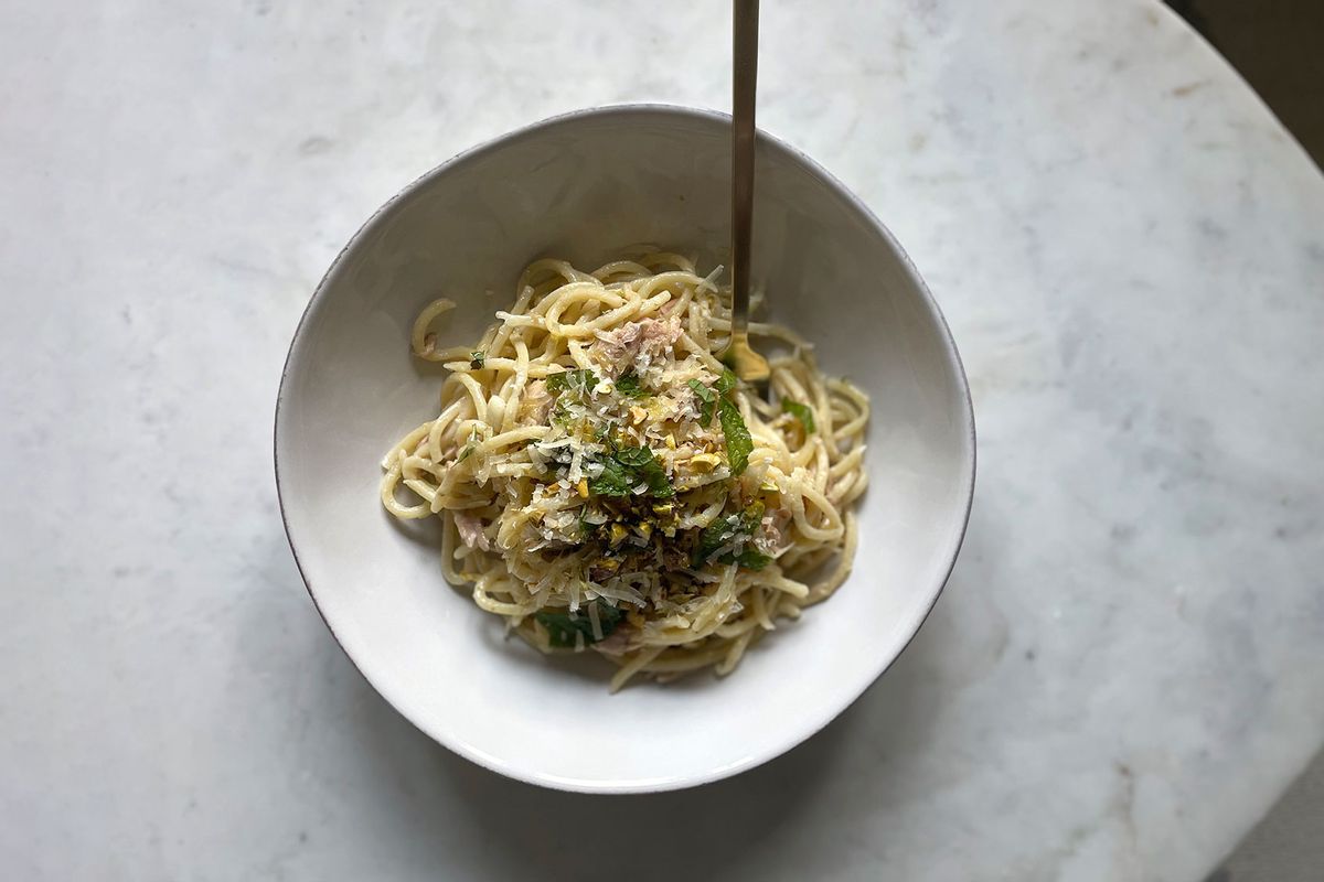 Spaghetti with tuna, pistachios and mint (Photo courtesy of Maggie Hennessy)