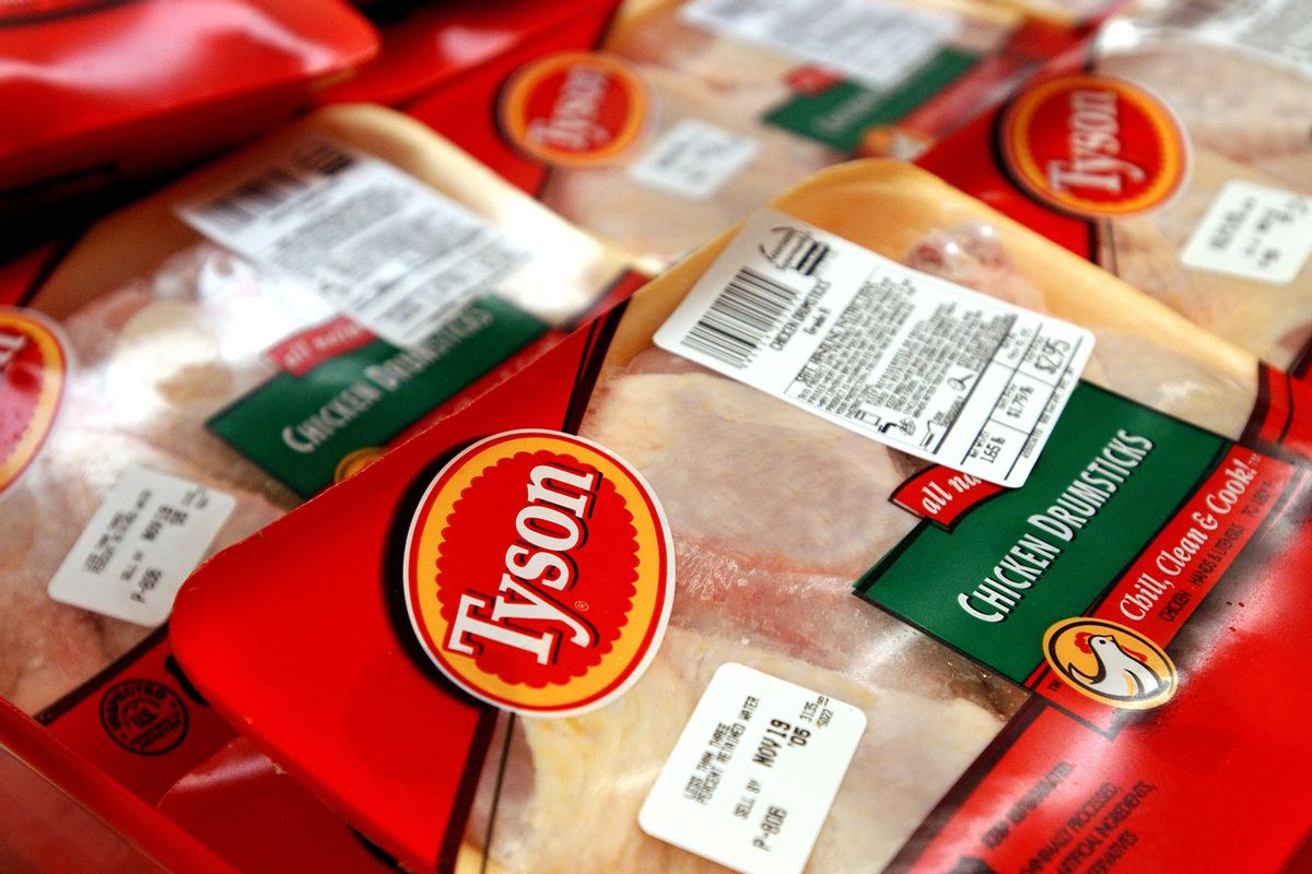 Packages of Tyson brand chicken products are displayed in the refrigerator section of an Associated Supermarket in New York City on Monday, November 14, 2005. (Ramin Talaie/Corbis via Getty Images)
