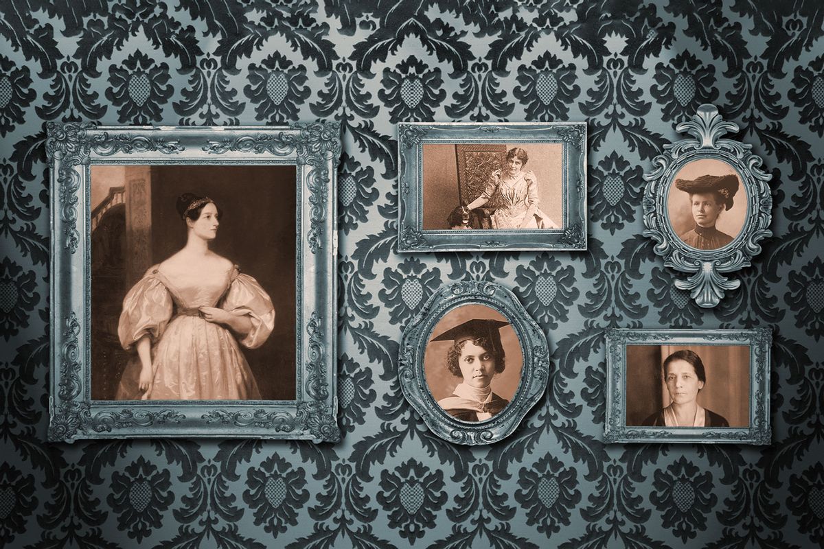 Portraits of Ada Lovelace, Eunice Foote, Nettie Stevens, Alice Augusta Ball and Lise Meitner. (Photo illustration by Salon/Getty Images/WikiCommons/The Tuttle Company)