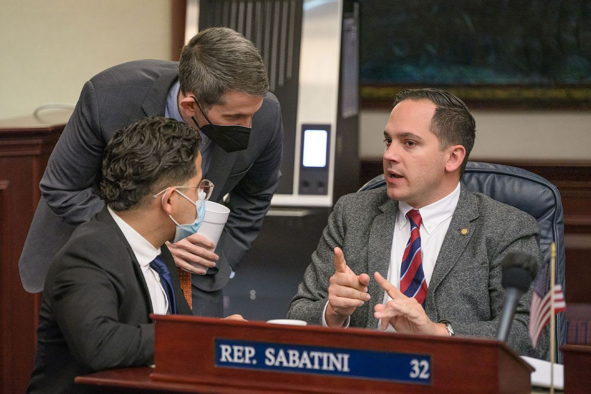 Rep. Anthony Sabatini, R-Howey-in-the-Hills, confers with members on the House floor, April 1, 2021 (Florida House of Representatives)