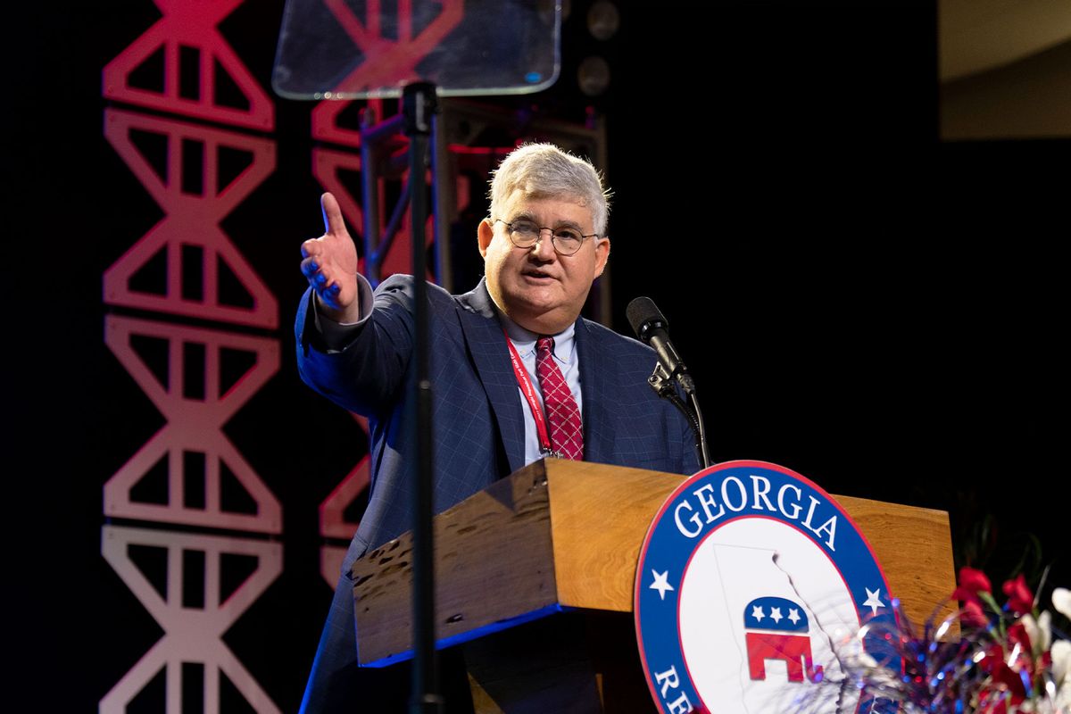 Chairman of the Georgia Republican Party David Shafer speaks at a fundraising dinner during the Georgia Republican Party's state convention on Friday, June 9, 2023 in Columbus, GA. (Cheney Orr for The Washington Post via Getty Images)