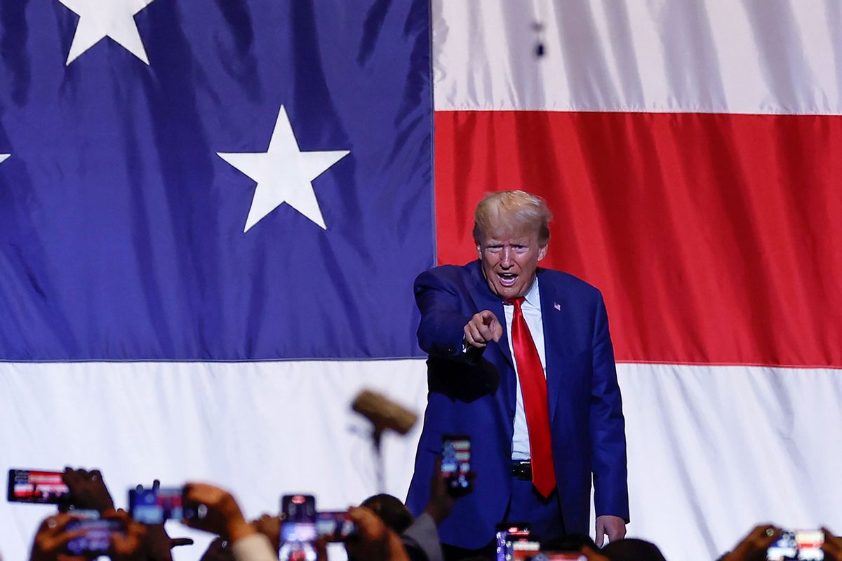 Former U.S. President Donald Trump walks offstage after his remarks at the Georgia state GOP convention at the Columbus Convention and Trade Center on June 10, 2023 in Columbus, Georgia. (Anna Moneymaker/Getty Images)