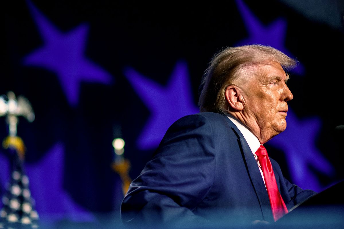 Former President Donald Trump speaks as the keynote speaker at the 56th Annual Silver Elephant Dinner hosted by the South Carolina Republican Party on August 5, 2023 in Columbia, South Carolina. (Melissa Sue Gerrits/Getty Images)