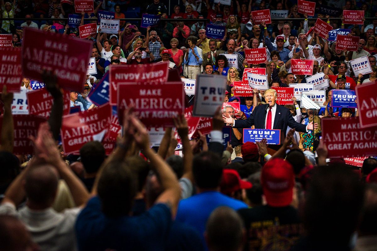 Republican Presidential candidate Donald Trump addresses supporters at the James A. Rhodes Arena on August 22, 2016 in Akron, Ohio. (Angelo Merendino/Getty Images)