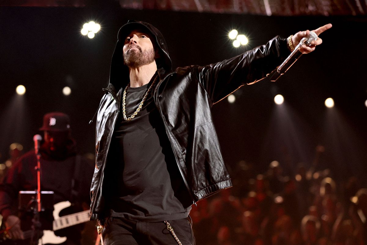 Eminem performs onstage during the 37th Annual Rock & Roll Hall of Fame Induction Ceremony at Microsoft Theater on November 05, 2022 in Los Angeles, California. (Theo Wargo/Getty Images for The Rock and Roll Hall of Fame)