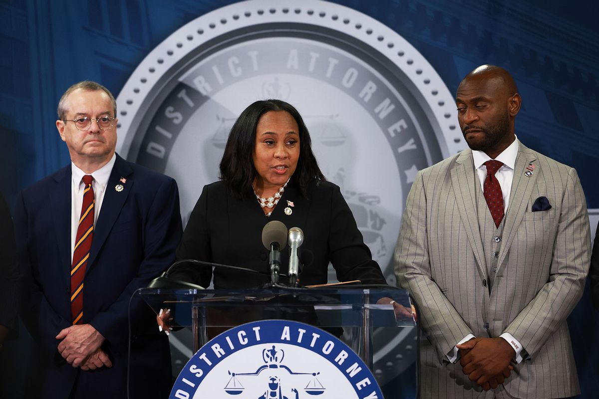 Fulton County District Attorney Fani Willis speaks during a news conference at the Fulton County Government building on August 14, 2023 in Atlanta, Georgia. (Joe Raedle/Getty Images)