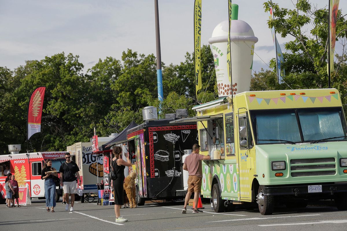 Food trucks are seen during the Richmond Fusion Fest in Richmond, British Columbia, Canada, Aug. 11, 2023. (Liang Sen/Xinhua via Getty Images)