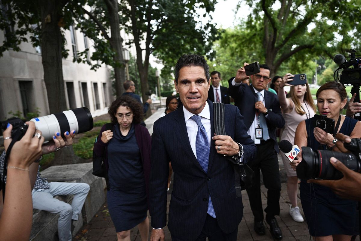 John Lauro, attorney for former US President Donald Trump, departs the E. Barrett Prettyman US Courthouse in Washington, DC, on August 28, 2023. (BRENDAN SMIALOWSKI/AFP via Getty Images)