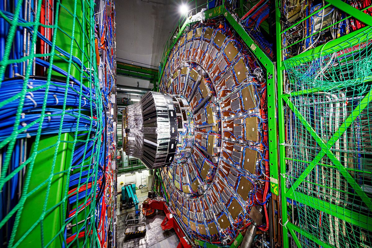 The Compact Muon Solenoid (CMS) detector assembly is pictured in a tunnel of the Large Hadron Collider (LHC) at the European Organisation for Nuclear Research (CERN), during maintenance works on February 6, 2020 in Cessy, France, near Geneva. (VALENTIN FLAURAUD/AFP via Getty Images)