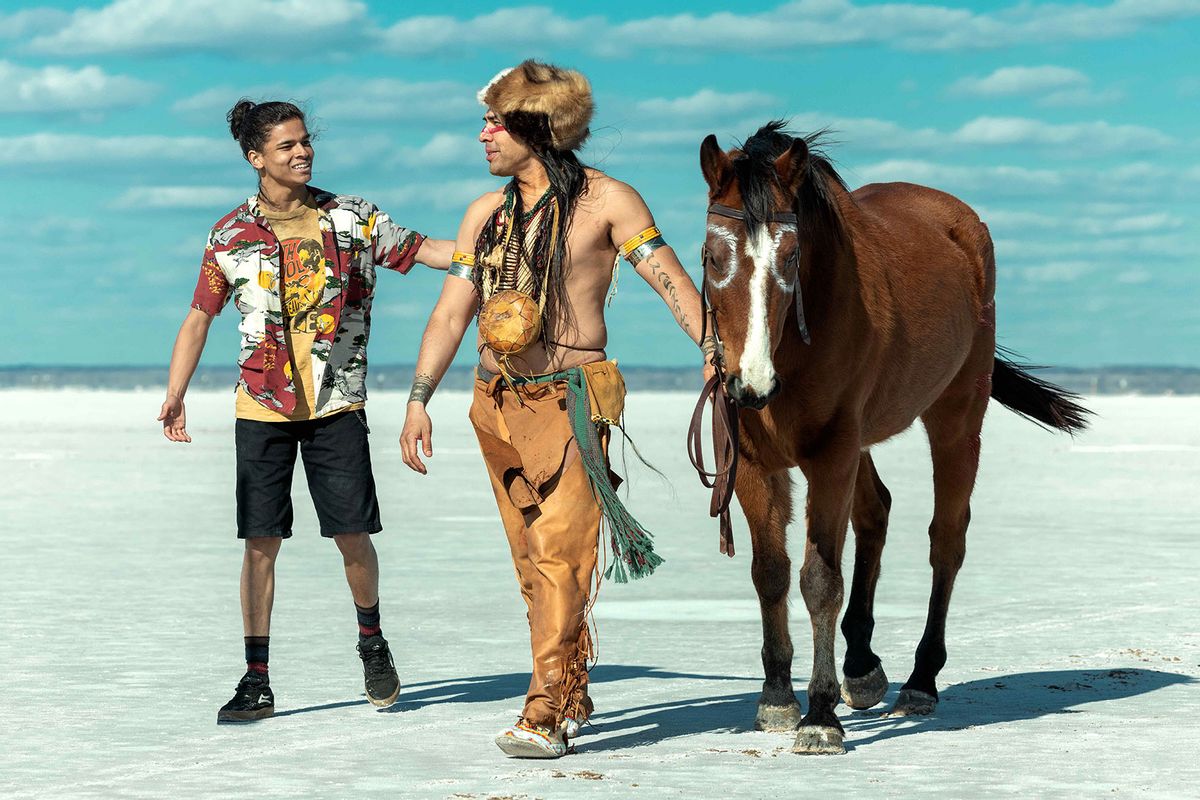 D'Pharaoh Woon-A-Tai as Bear and Dallas Goldtooth as Spirit in "Reservation Dogs" (Shane Brown/FX)