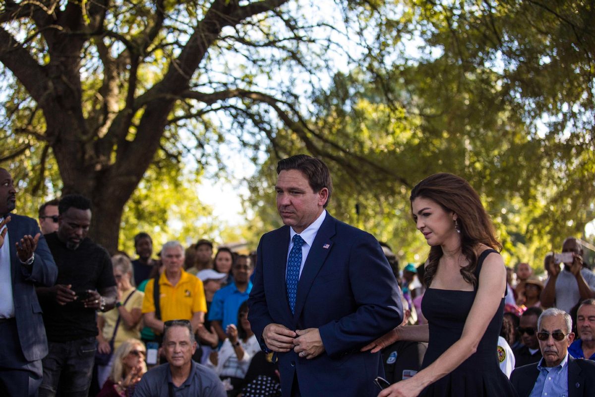 Governor Ron DeSantis and his wife attend a vigil to honor the victims of a deadly shooting that took place in Jacksonville, Florida on August 27, 2023.  (Saul Martinez for The Washington Post via Getty Images)