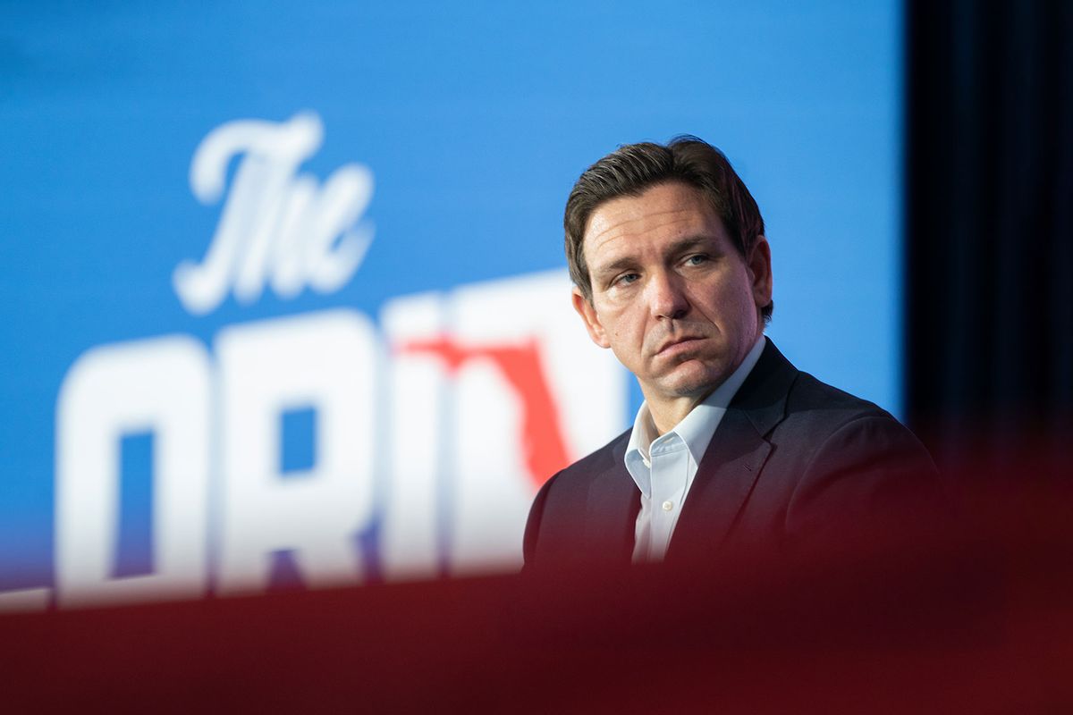 Florida Governor Ron DeSantis speaks to a crowd at the North Charleston Coliseum on April 19, 2023 in North Charleston, South Carolina. (Sean Rayford/Getty Images)