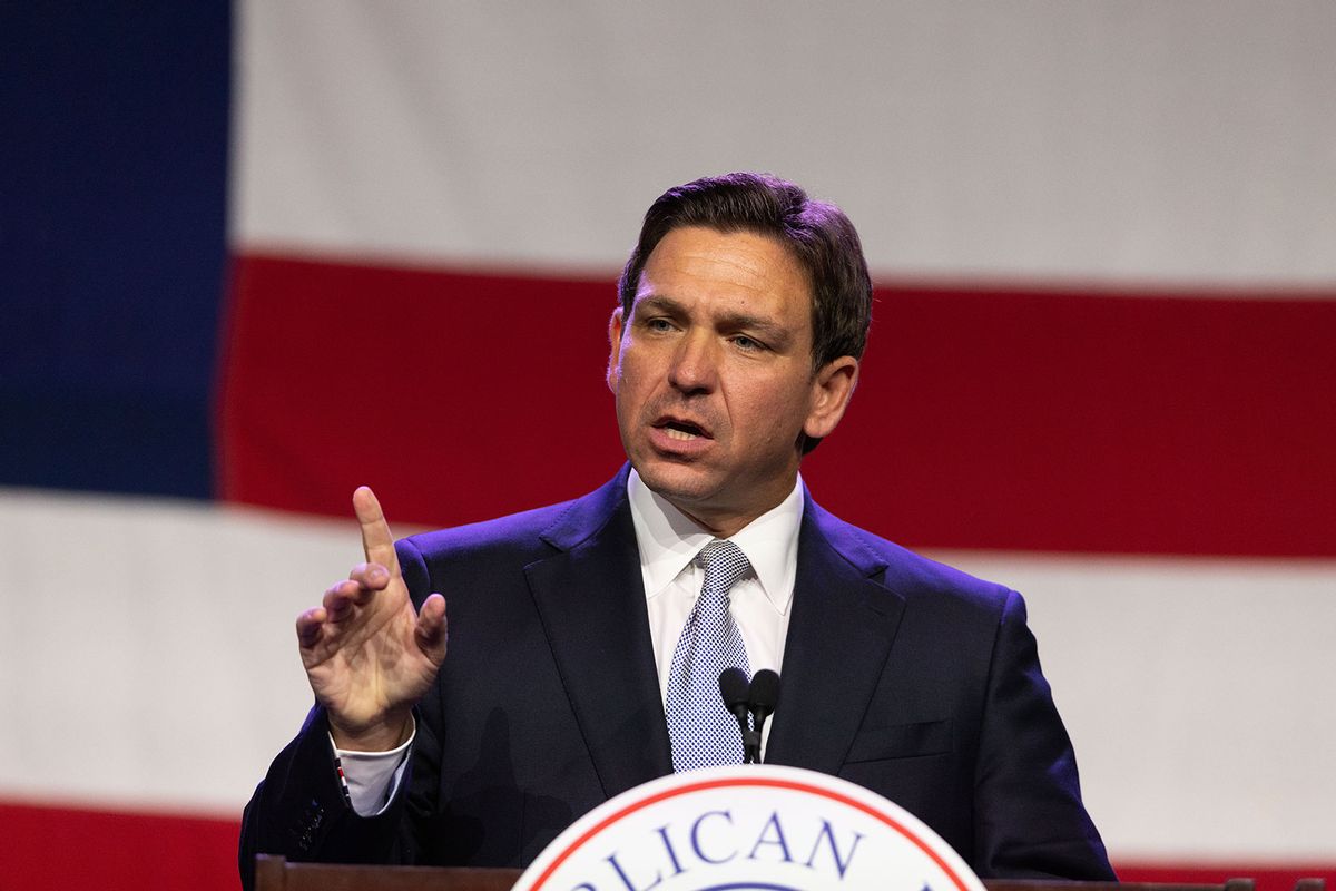 Republican candidate for president Governor Ron DeSantis speaks during the Republican Party of Iowa 2023 Lincoln Dinner at the Iowa Events Center in Des Moines, Iowa, Friday, July 28, 2023. (Rebecca S. Gratz for The Washington Post via Getty Images)