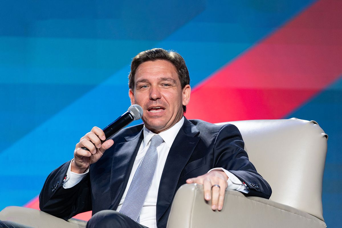Republican U.S. presidential candidate and Florida Governor Ron DeSantis speaks at an event hosted by Conservative radio host Erick Erickson on August 18, 2023 in Atlanta, Georgia. (Megan Varner/Getty Images)