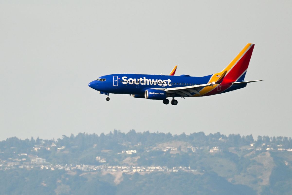 A Southwest Airlines plane lands at San Francisco International Airport (SFO) in San Francisco, California, United States on June 8, 2023. (Tayfun CoSkun/Anadolu Agency via Getty Images)