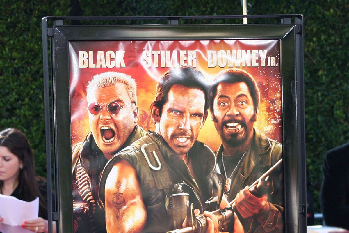 Tropic Thunder movie poster at the Los Angeles premiere at Mann's Village Theater on August 11, 2008 in Los Angeles, CA. (DAVID CROTTY/Patrick McMullan via Getty Images)
