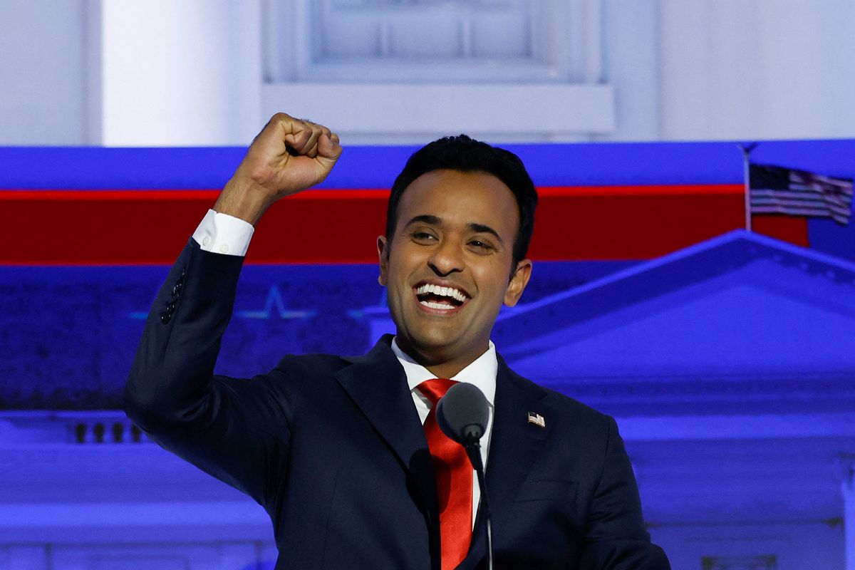 Entrepreneur and author Vivek Ramaswamy gestures as he arrives to take part in the first Republican Presidential primary debate at the Fiserv Forum in Milwaukee, Wisconsin, on August 23, 2023. (KAMIL KRZACZYNSKI/AFP via Getty Images)