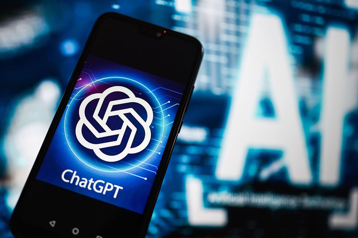 In this photo illustration, Chat GPT logo seen displayed on a smartphone with Artifical Intelligence (AI) symbols in the background. (Photo Illustration by Omar Marques/SOPA Images/LightRocket via Getty Images)