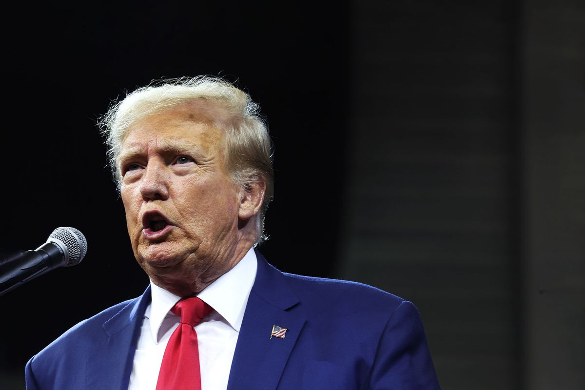 Republican presidential candidate former President Donald Trump speaks at the Monument Leaders Rally hosted by the South Dakota Republican Party on September 08, 2023 in Rapid City, South Dakota. (Scott Olson/Getty Images)