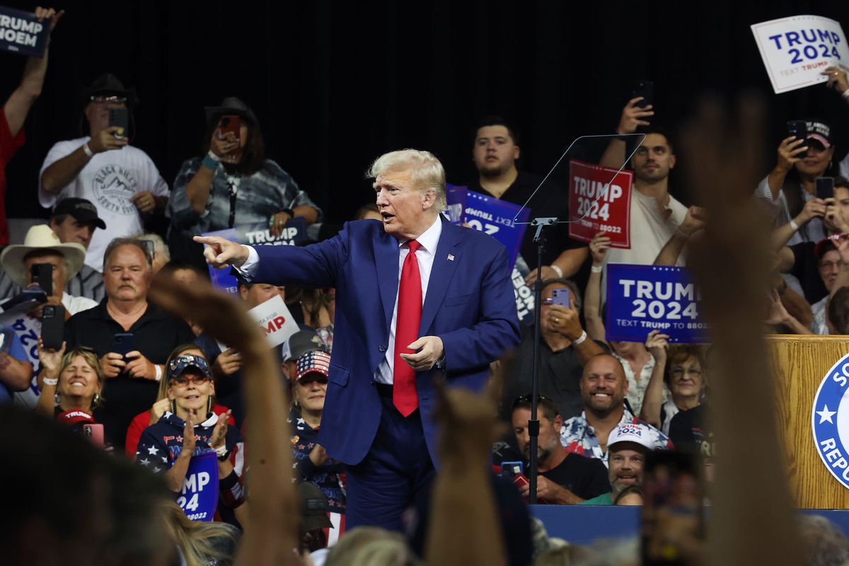 Republican presidential candidate former President Donald Trump speaks at the Monument Leaders Rally hosted by the South Dakota Republican Party on September 08, 2023 in Rapid City, South Dakota. (Scott Olson/Getty Images)