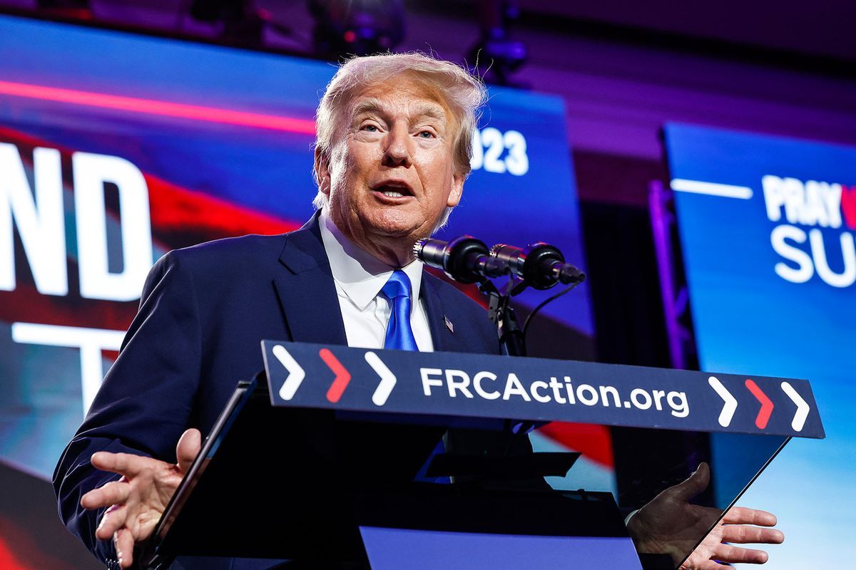 Republican presidential candidate, former President Donald Trump speaks at the Pray Vote Stand Summit at the Omni Shoreham Hotel on September 15, 2023 in Washington, DC. (Anna Moneymaker/Getty Images)
