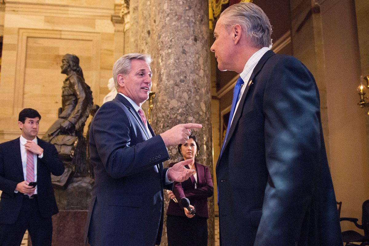 Kevin McCarthy, R-Calif., speaks with Rep. Ken Buck, R-Colo. (Al Drago/CQ Roll Call/Getty Images)