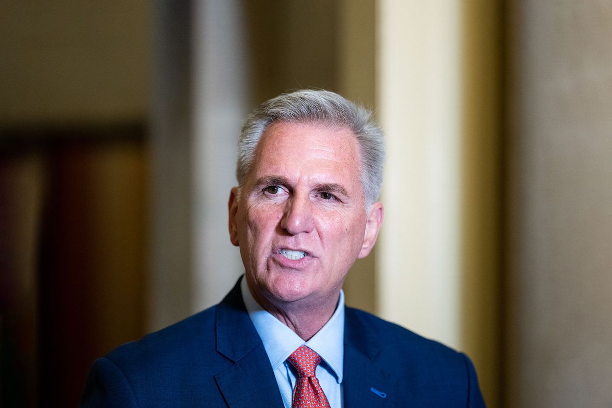 Speaker of the House Kevin McCarthy, R-Calif., announces he is directing the House to open a formal impeachment inquiry into President Joe Biden on Tuesday, September 12, 2023, in the U.S. Capitol.  (Bill Clark/CQ-Roll Call, Inc via Getty Images)