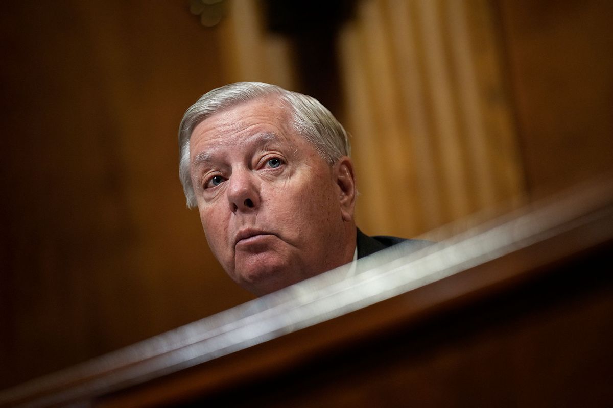 Committee ranking member Sen. Lindsey Graham (R-SC) speaks during a Senate Judiciary Committee hearing on judicial nominations on Capitol Hill September 6, 2023 in Washington, DC. (Drew Angerer/Getty Images)