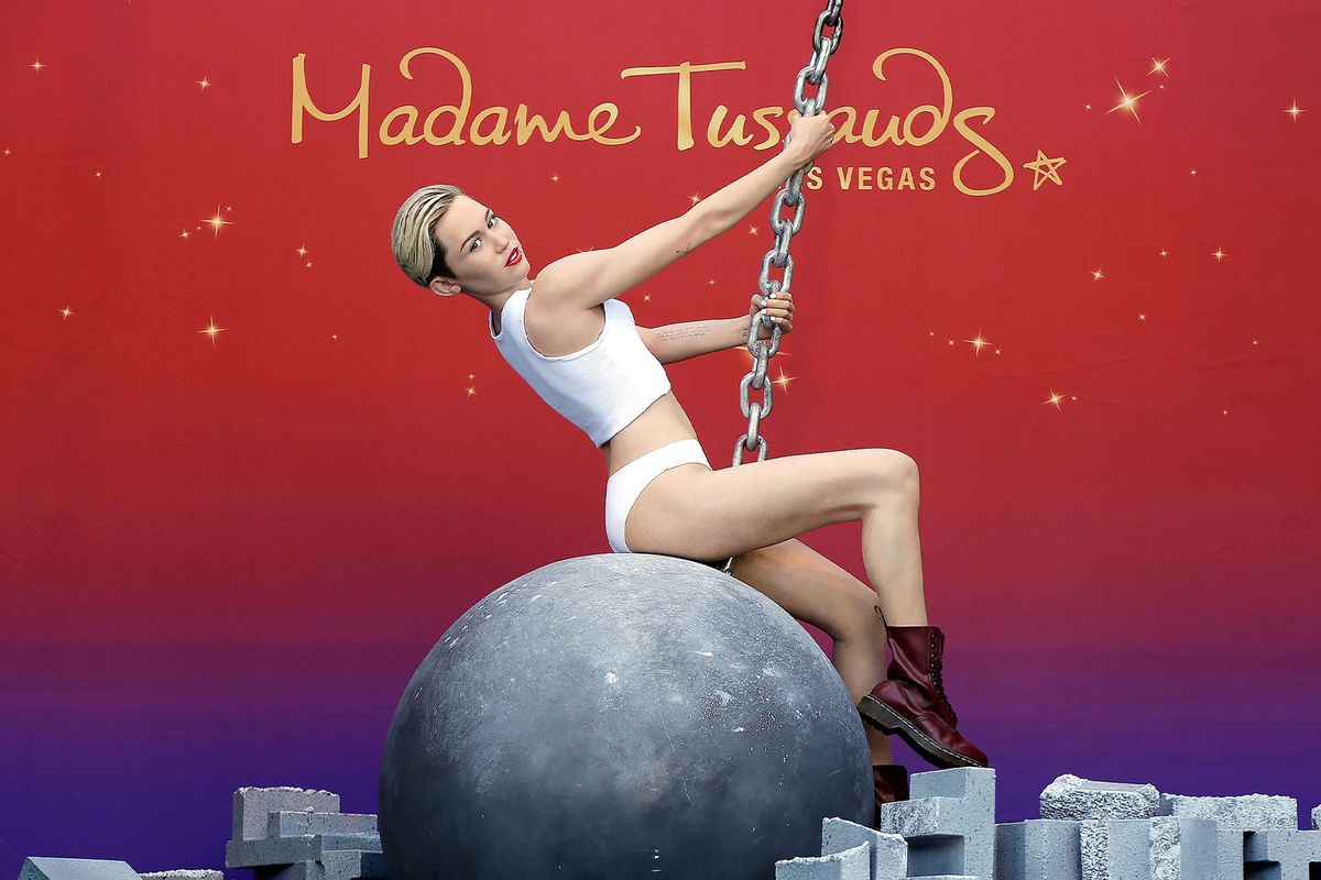 Madame Tussauds debuts their Miley Cyrus wax figure atop a wrecking ball at The Venetian Las Vegas on March 9, 2015 in Las Vegas, Nevada. (Isaac Brekken/Getty Images for Madame Tussauds)
