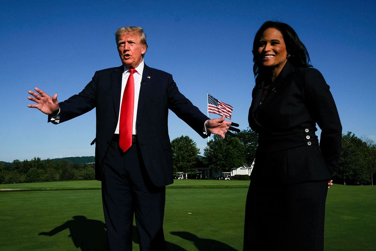 Behind the scenes with Former President Donald Trump and moderator Kristen Welker in a pre taped interview on “Meet the Press” at the Trump National Golf Club Bedminster, in Bedminster, NJ, Sep. 14, 2023. (William B. Plowman/NBC)