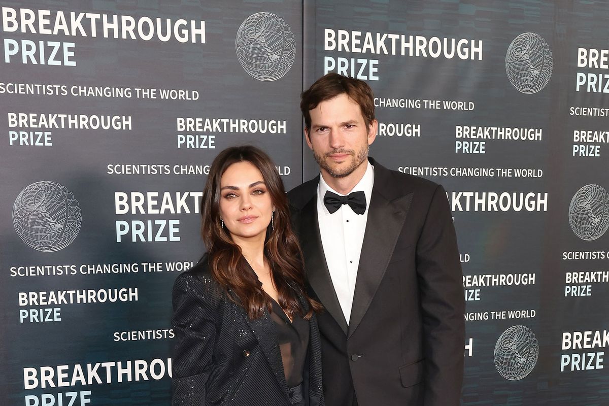 Mila Kunis and Ashton Kutcher arrive at the Ninth Breakthrough Prize Ceremony at Academy Museum of Motion Pictures on April 15, 2023 in Los Angeles, California. (Tommaso Boddi/Getty Images for Breakthrough Prize)
