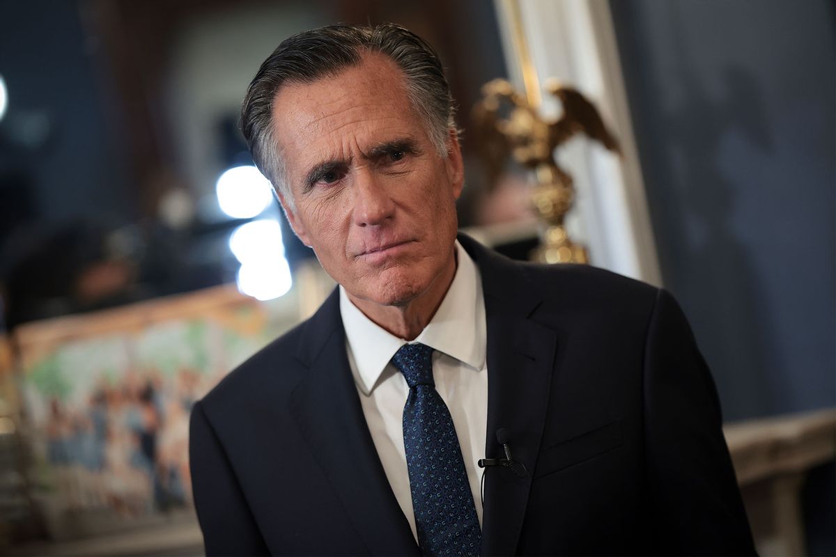 Sen. Mitt Romney (R-UT) answers questions in his office after announcing he will not seek re-election on September 13, 2023 in Washington, DC. (Win McNamee/Getty Images)